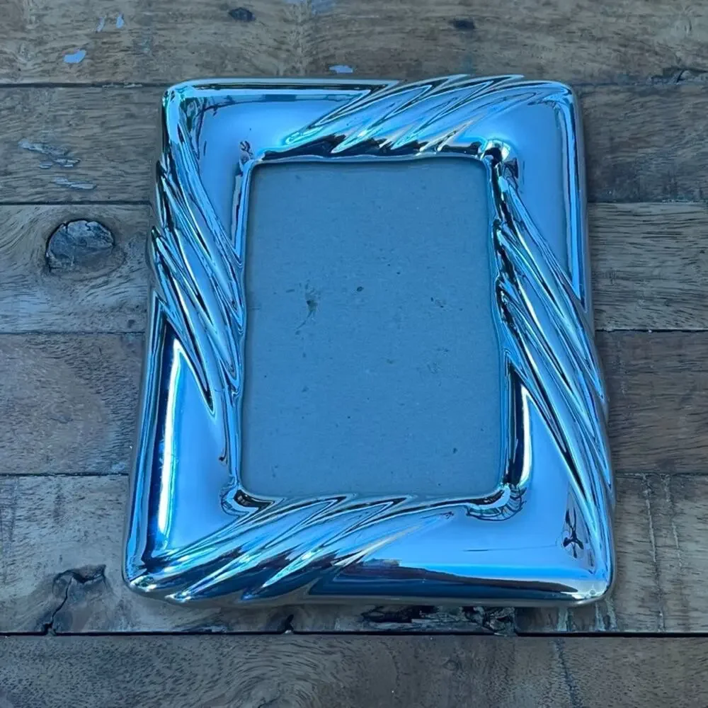 Vintage Silver Toned Picture Frame 3 x 4.5 in Mid-century Style Wavy Swirl